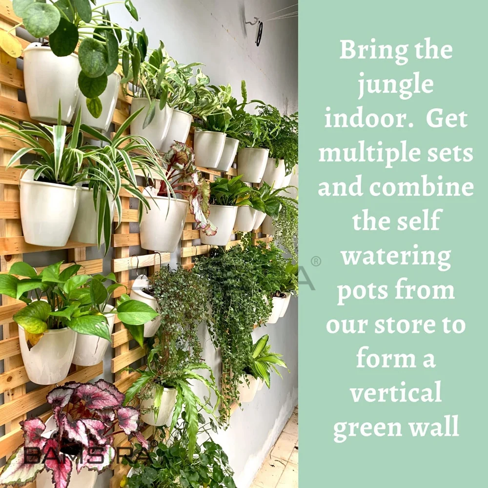 Vertical Balcony Garden Pots Wall Hanging Bamboo Wooden Fence Flower Planters for Indoor Outdoor