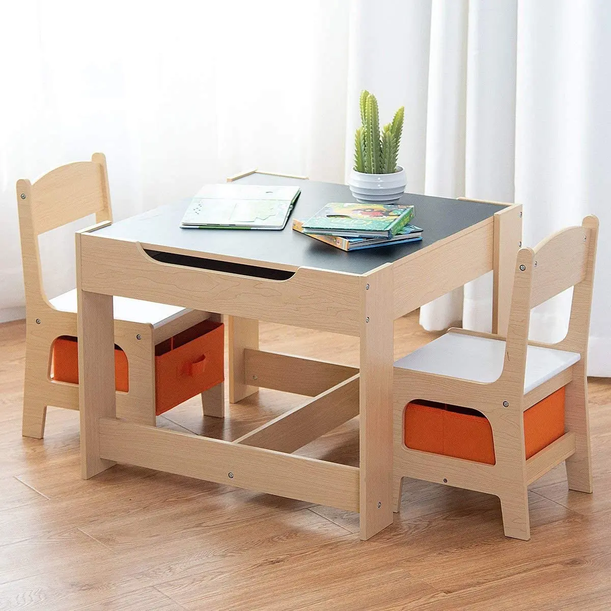 Wooden Kids Table And Chair Set Double Side Tabletop With Storage Box Activity Table For Toddlers Arts Crafts Kids Furniture