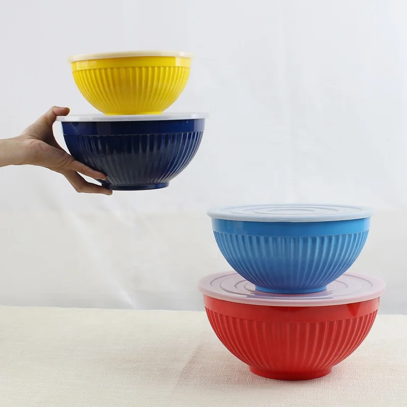 New Arrival Hot Sale Melamine Household Tableware 5 Piece Set Colorful Salad Melamine Mixing Bowl with Lid