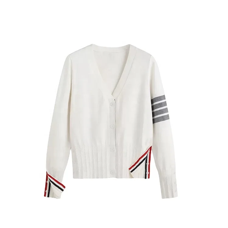 DLDM Custom Best Ins Deep Slit Deep Cuffs With Front Button Open Chest Cardigan Women V Neck Long Sleeve Cotton Knitted Sweater