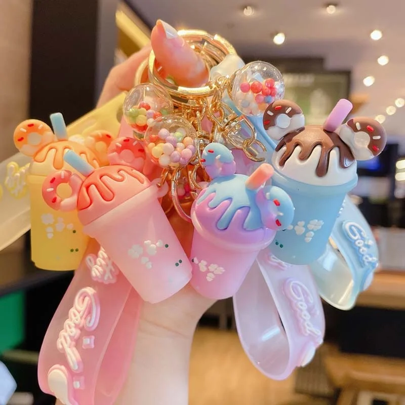 Wholesale Promotional kids girls gifts creative cartoon cute charm ice cream cup bottle keychain