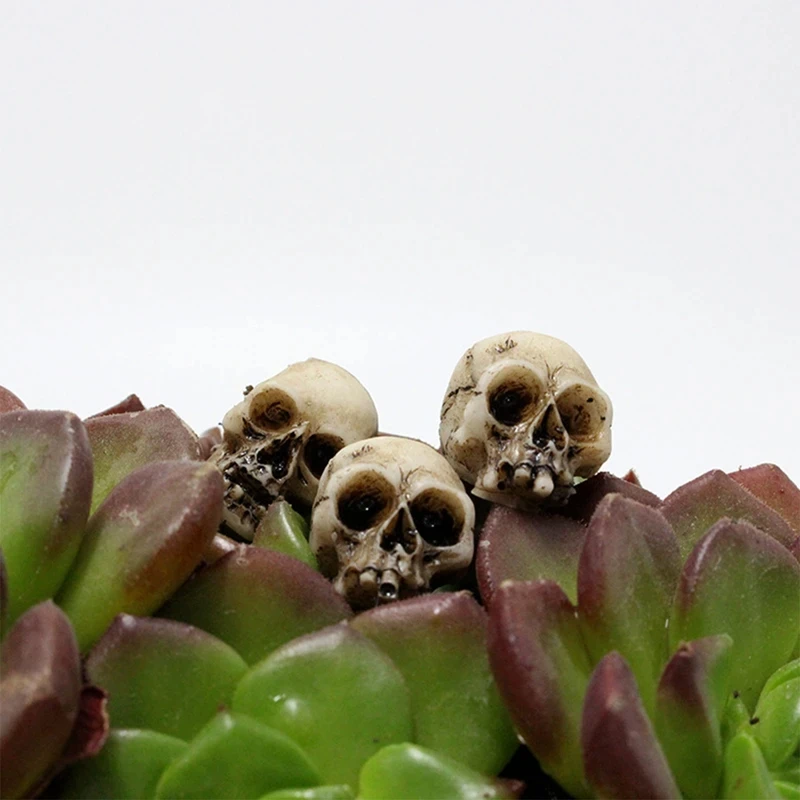 20PCS/Pack Mini Halloween Decoration Small Sku-ll Flower Pot Decoration Realistic Looking Skull Craft for Home Garden Decor