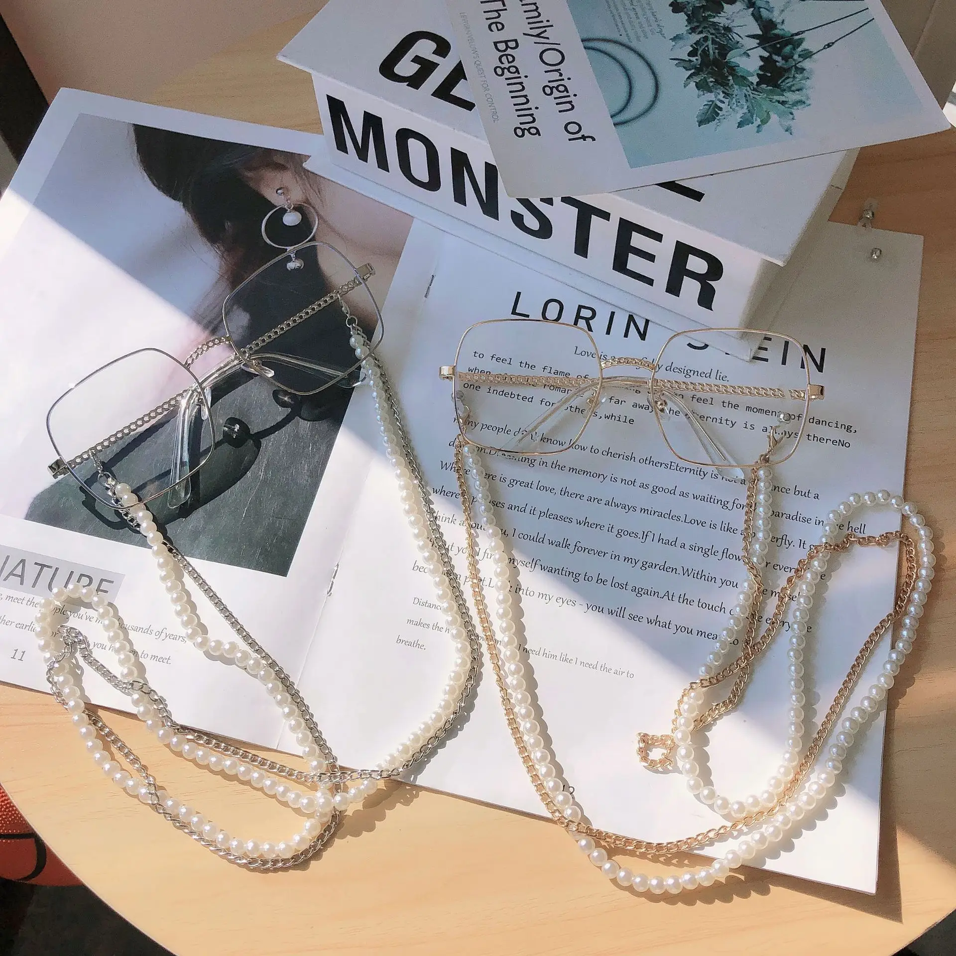 75cm Colourful  Glasses Mask Chain Acrylic Glasses Chain Non-Slip Anti-Loss Rope Double Layers 6mm Pearl Beaded Sunglasses Chain