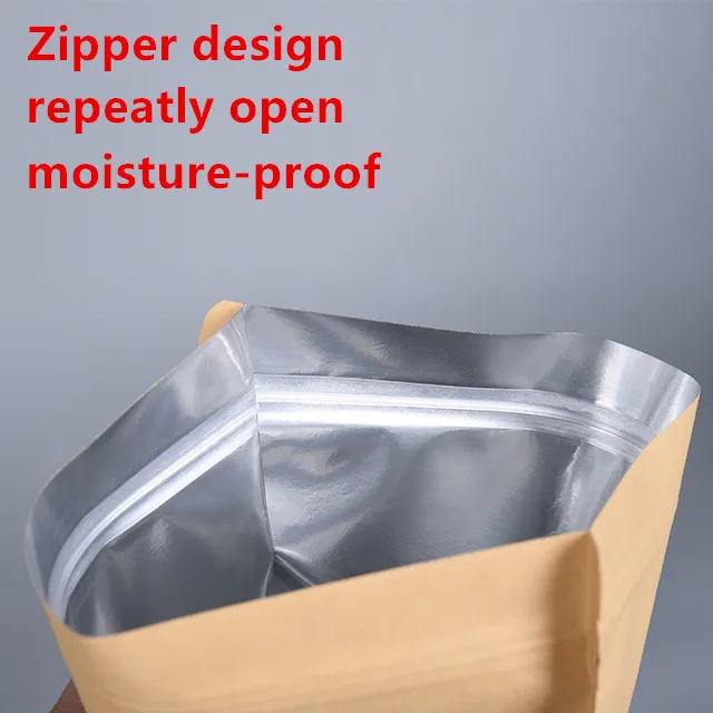 Custom Printed Kraft Brown White Paper Packing Bag Smell Proof Stand Up Coffee Bags Ziplock Pouch Paper Packaging