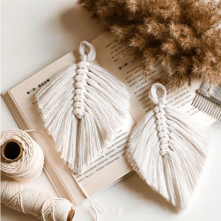 Macrame Woven Leaves Wall Hanging Boho Cotton Tassels Bedroom Tapestry Bohemian Pendant Art Wall Apartment Dorm Backdrop Decor