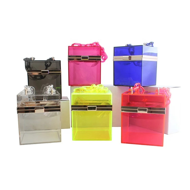 
Fashion Handbag Clear transparent PVC Acrylic Cube Box Purse cross body Handbags Women 