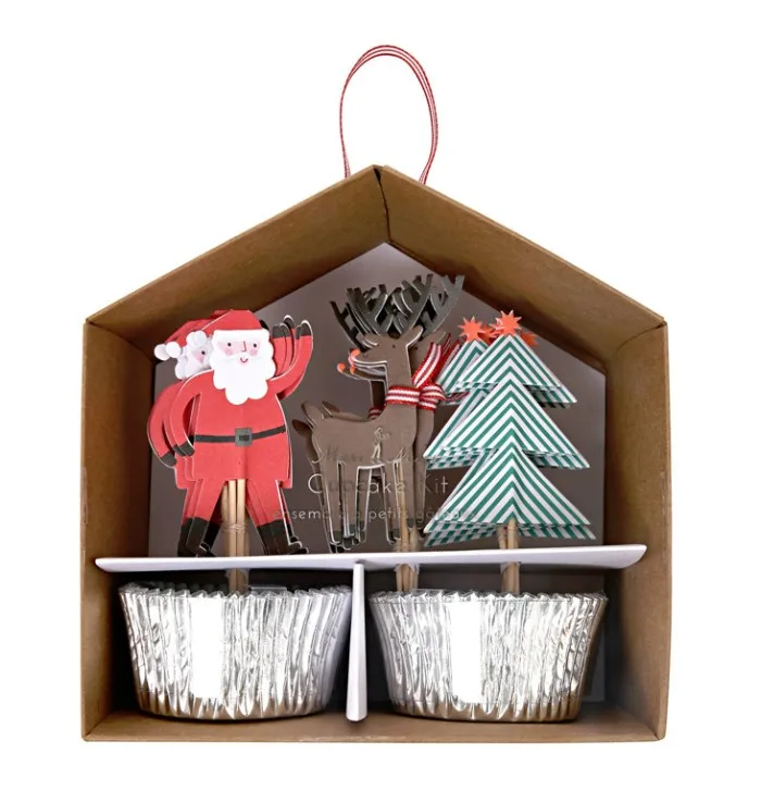 
New design Christmas tree Santa cake decoration topper birchwood picks cake accessory 