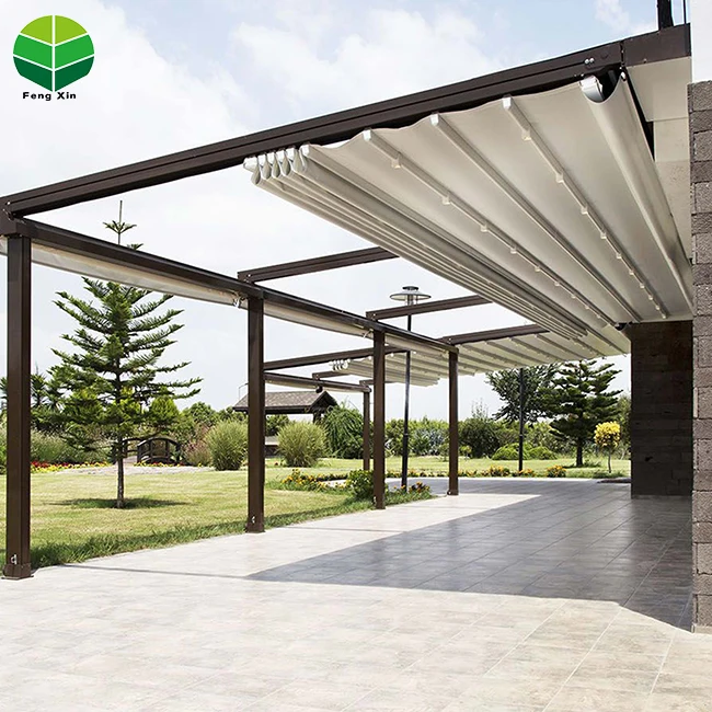 Fabric Roof Motorized Pergola Outdoor Retractable Pergola Factory Electric PVC Pergola with  Rain Sensor