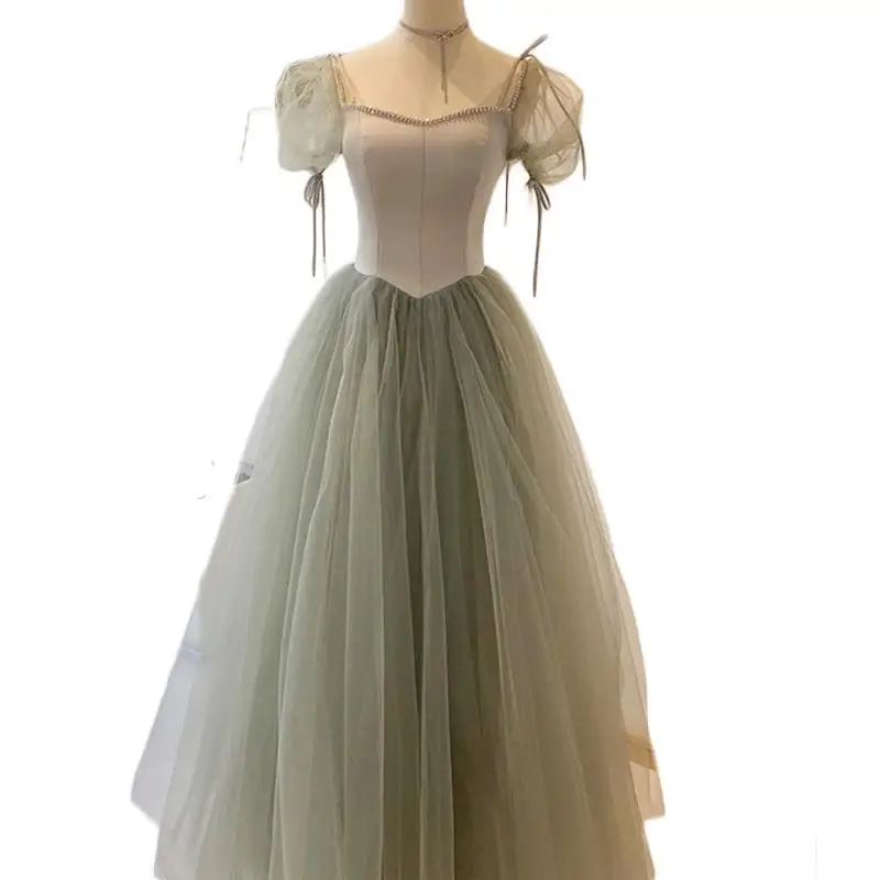 French Bubble Sleeve formal party Evening Dress Green Dress Bridesmaid Dress Wholesale Manufacturers Customized Women Clothes