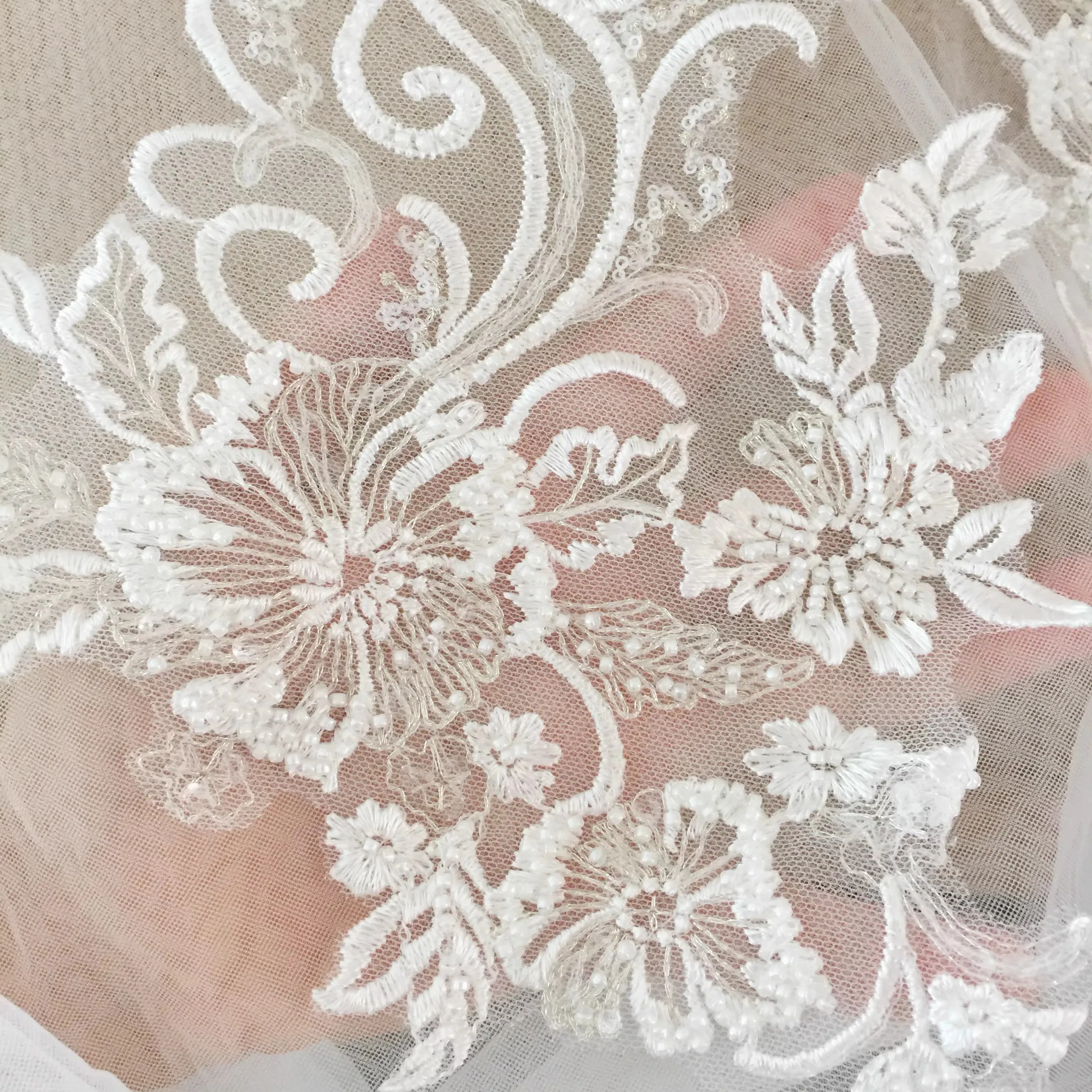 A pair of beaded silver thread three-dimensional lace flower appliques DIY handmade bridal jewelry accessories