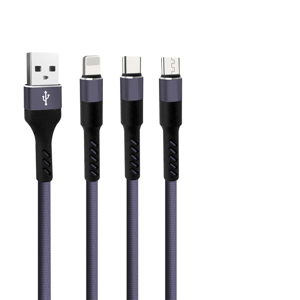 Xanuan 3 в 1 осветительный кабель Type-C и Micro USB кабель 3A шнур для быстрой зарядки USB кабель с нейлоновой оплеткой для iPhone iPad Huawei LG Samsung