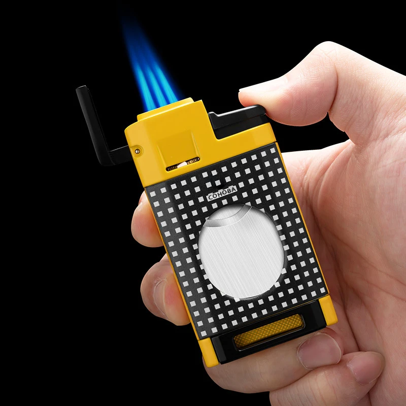 Luxury Metal 2 Jets Butane Refillable Gas Custom Logo Torch Flame Lighter Briquet Feuerzeug For Smoke Cigar Custom Logo