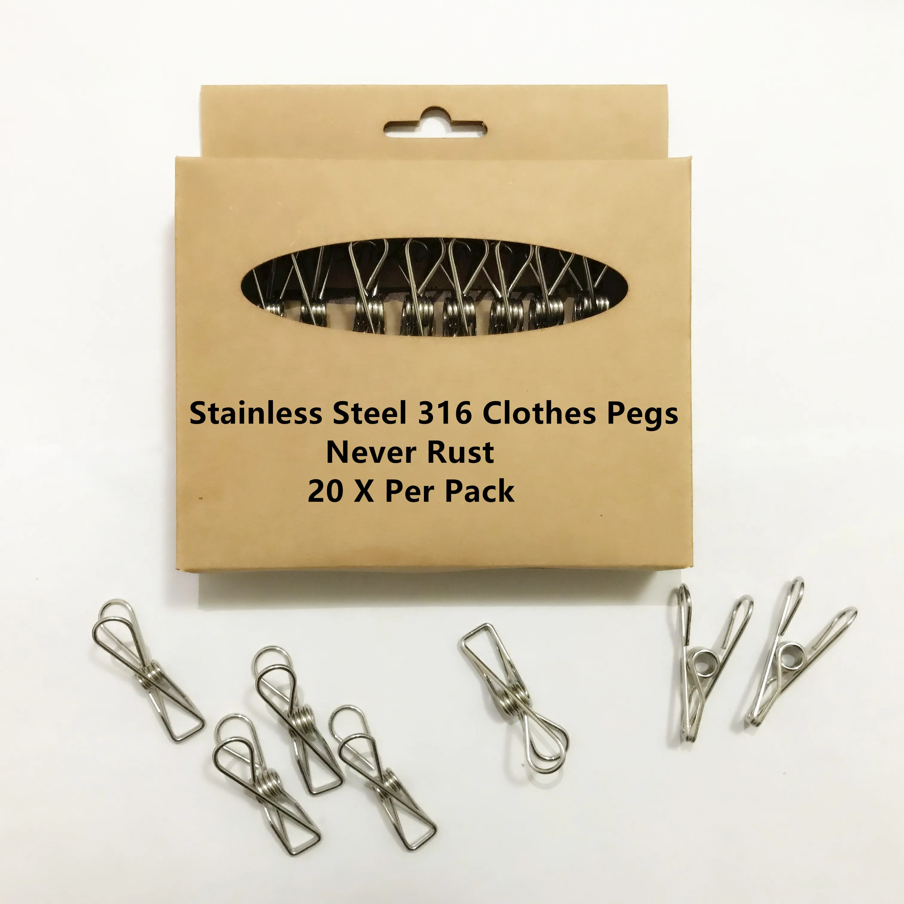 20 per pack 316 stainless steel clothes peg clothes pin in cardboard box with logo