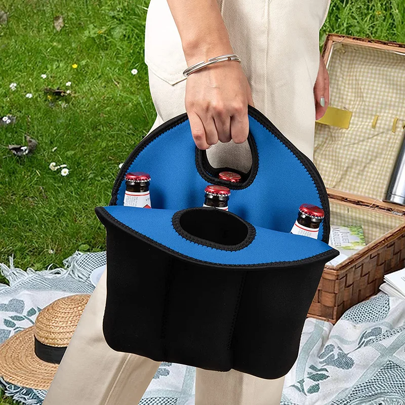 Custom Insulated Neoprene Wine Bear Can Carriers Bag Tote Bag for Travel with Carry Handle Cooler Bottle Sleeves