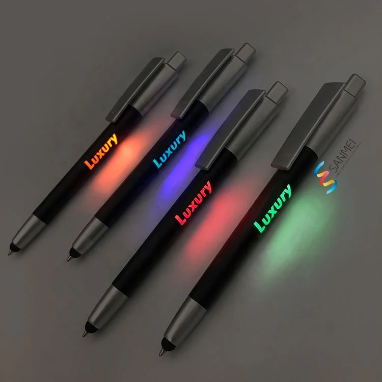 
Promotional pen with light logo touch screen laser logo custom colorful light up led ballpoint pen led ballpoint pen with light 