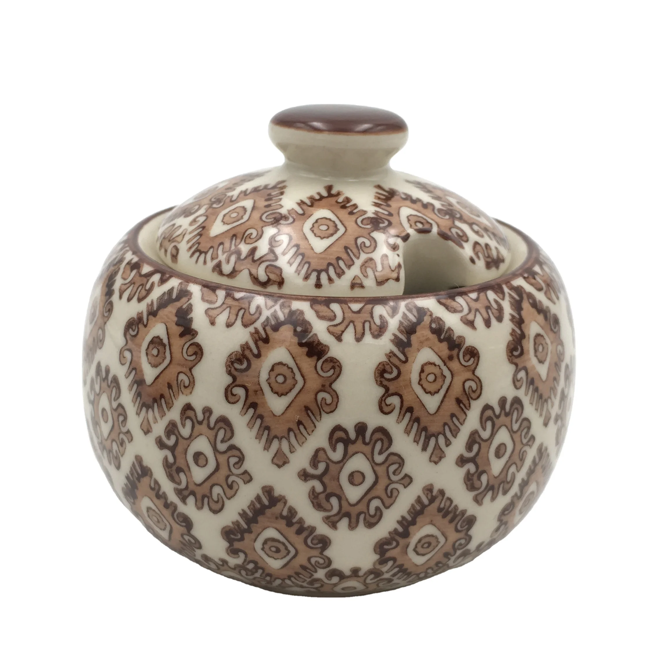 
Korean style ceramic sugar pot with spoon 