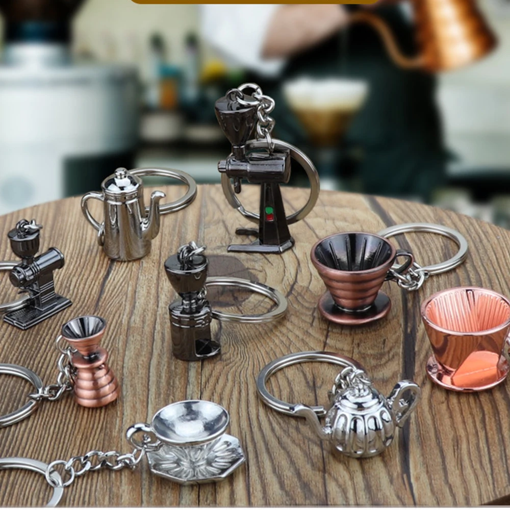 Customized Creative Coffee Appliance Pendant Business Small Gift 3D Metal Coffee Cup Keychain Mini Moka Pot Keychain