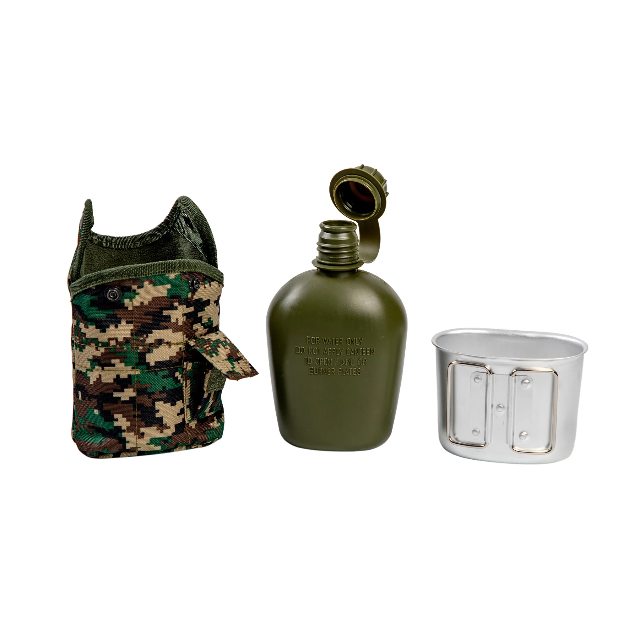 Outdoor PE plastic tactical canteen water bottle with camouflage pocket 1000ml