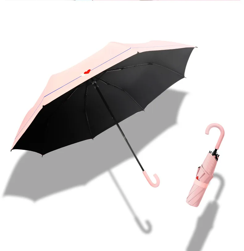 Small fresh J-handle rain umbrella vinyl sunshade folding uv protection umbrella