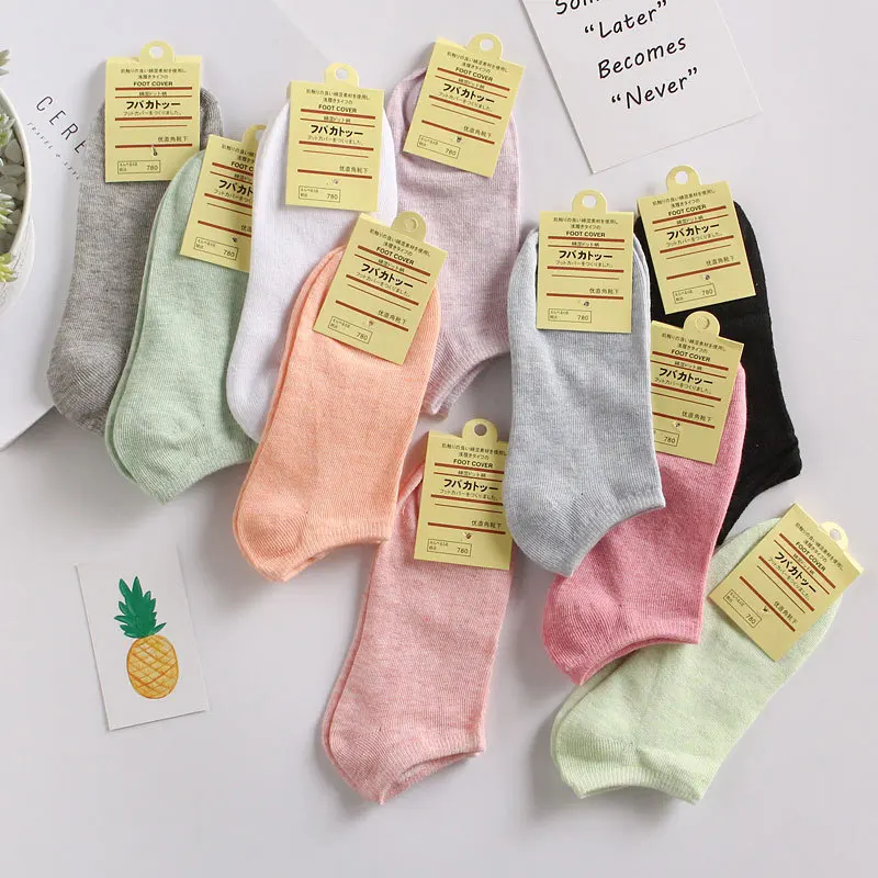 Youki summer cheap ladies women cotton hot sale candy color Comfortable breathable short socks of woman customize paper card