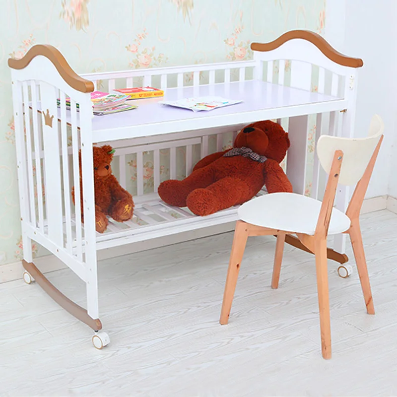 European Style Rocking Wood Baby Coat Bed, Kids Bedroom Furniture Stand Wood Toddler Cot Bed/