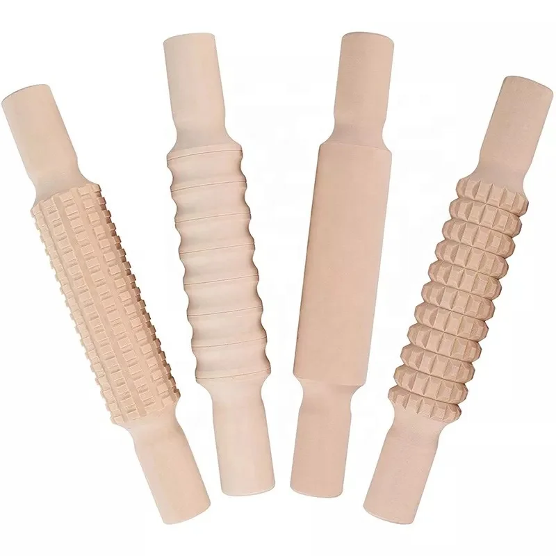 Wholesale Montessori Wooden Embossed Rolling Pin Set Play Dough Roller Wood Kids Mini Playdough Rolling Pin
