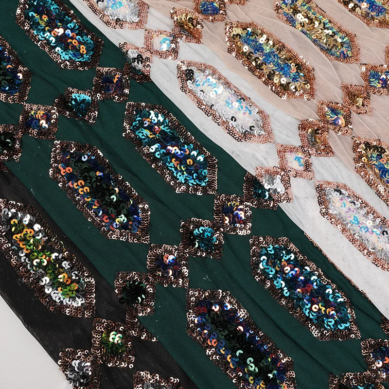 Luxury Custom Design Colorful Sequin Heavy Embroidery 3d Tulle Lace Fabrics for Bridal