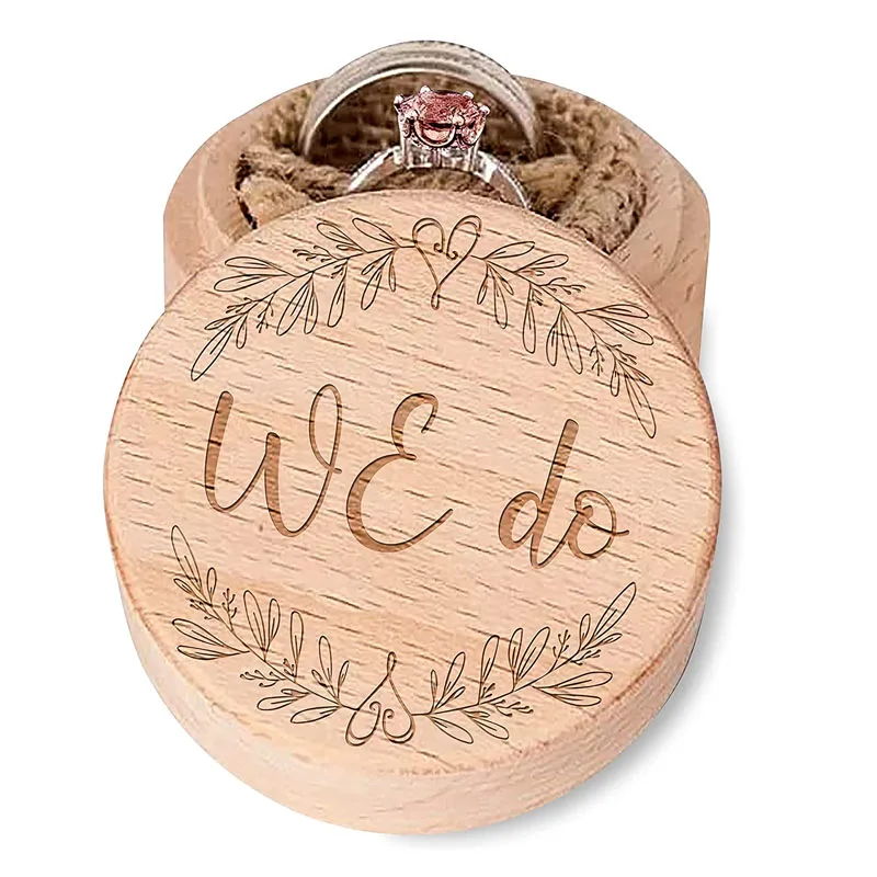 Rustic Vintage Wood Engagement Wedding Jewelry Storage Ring Box Wooden Ring Holder Wooden Packaging Box  for 2 Rings