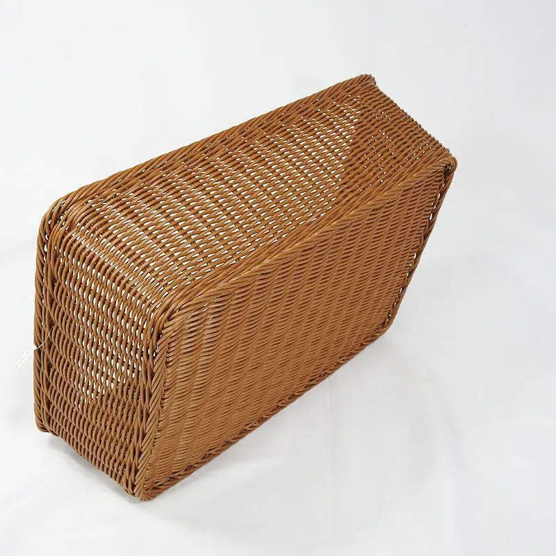 Fruit Snack Bread Storage Box Rectangular Rattan Serving Tray Plastic Woven Wicker Basket