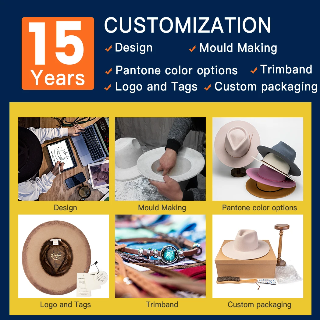 HUAYIHATS  Adult Men Women cowboy hat Wide Brim Western Style 100% Wool Felt Cowboy Hats white cowboy