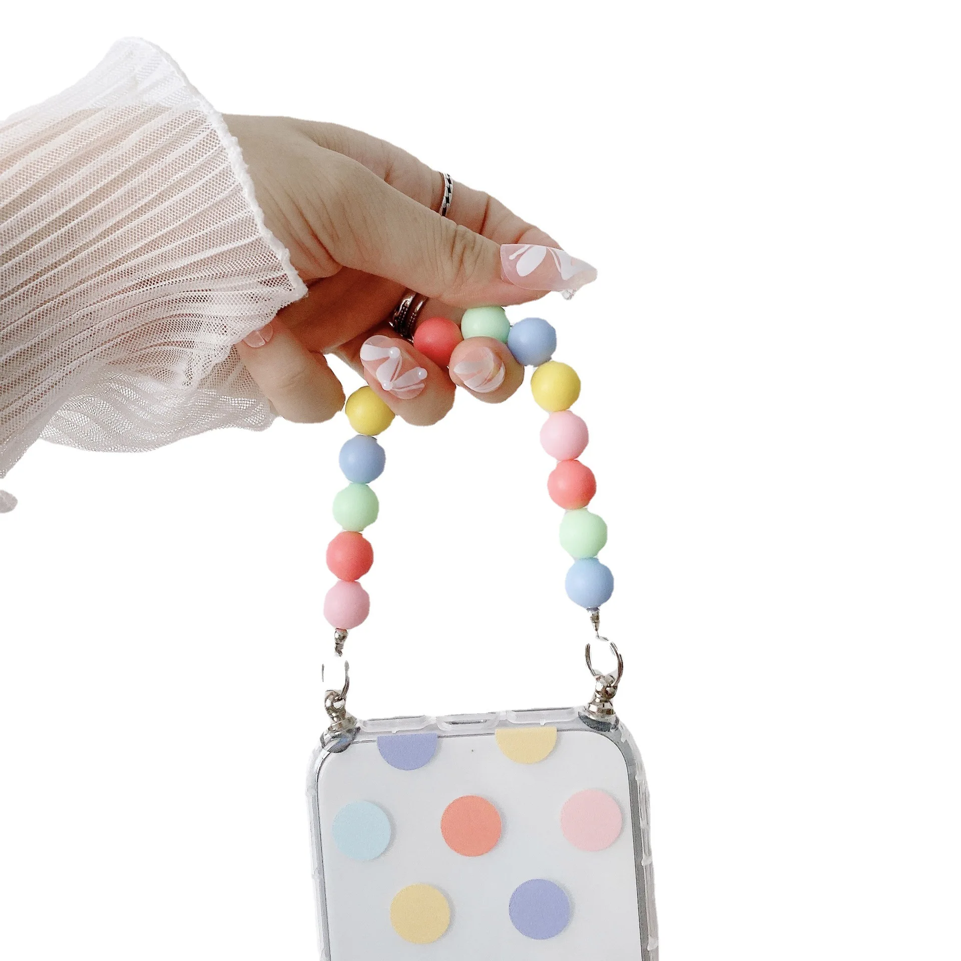 Custom Phone Case Decor Acrylic Beads Phone Chain Strap Round Beads Phone Chain With Bear For Girls Women
