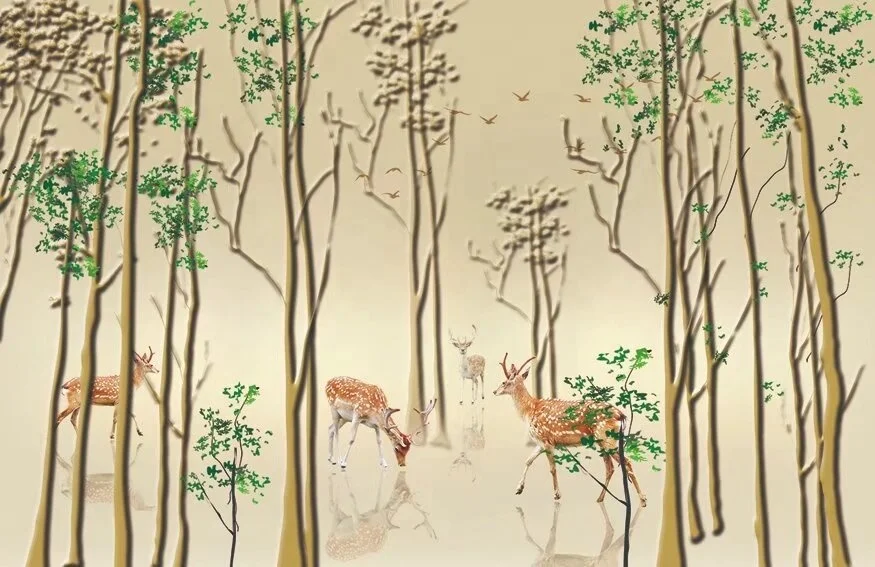 chrismas theme dark grey snow elk forest tree design print big size custom up to 3*5m & 3.2*10m/piece high-end fabric wallpaper