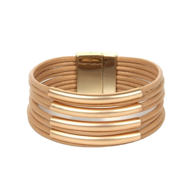Best- Selling Wholesales Bohemian Ladies Real Leather Bracelet Magnetic Clasp Fine Jewelry Gift with Good Quality
