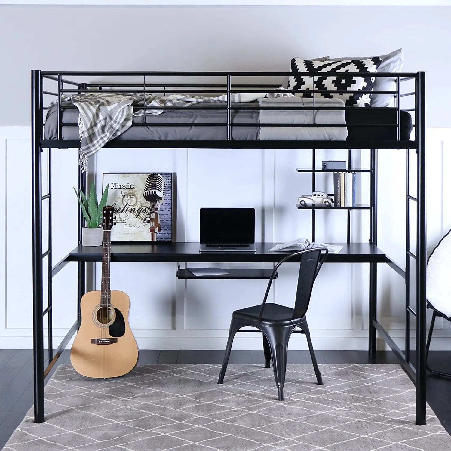 2020 Hot Sale Modern Loft Bed with Desk Metal Bunk Bed for Adults/Teens, Space-saving