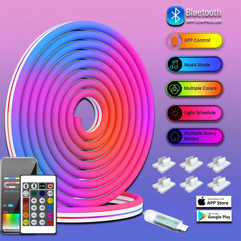 wholesale flexible silicone light tape rgbic tuya wifi blue tooth app smart silicone led neon lights