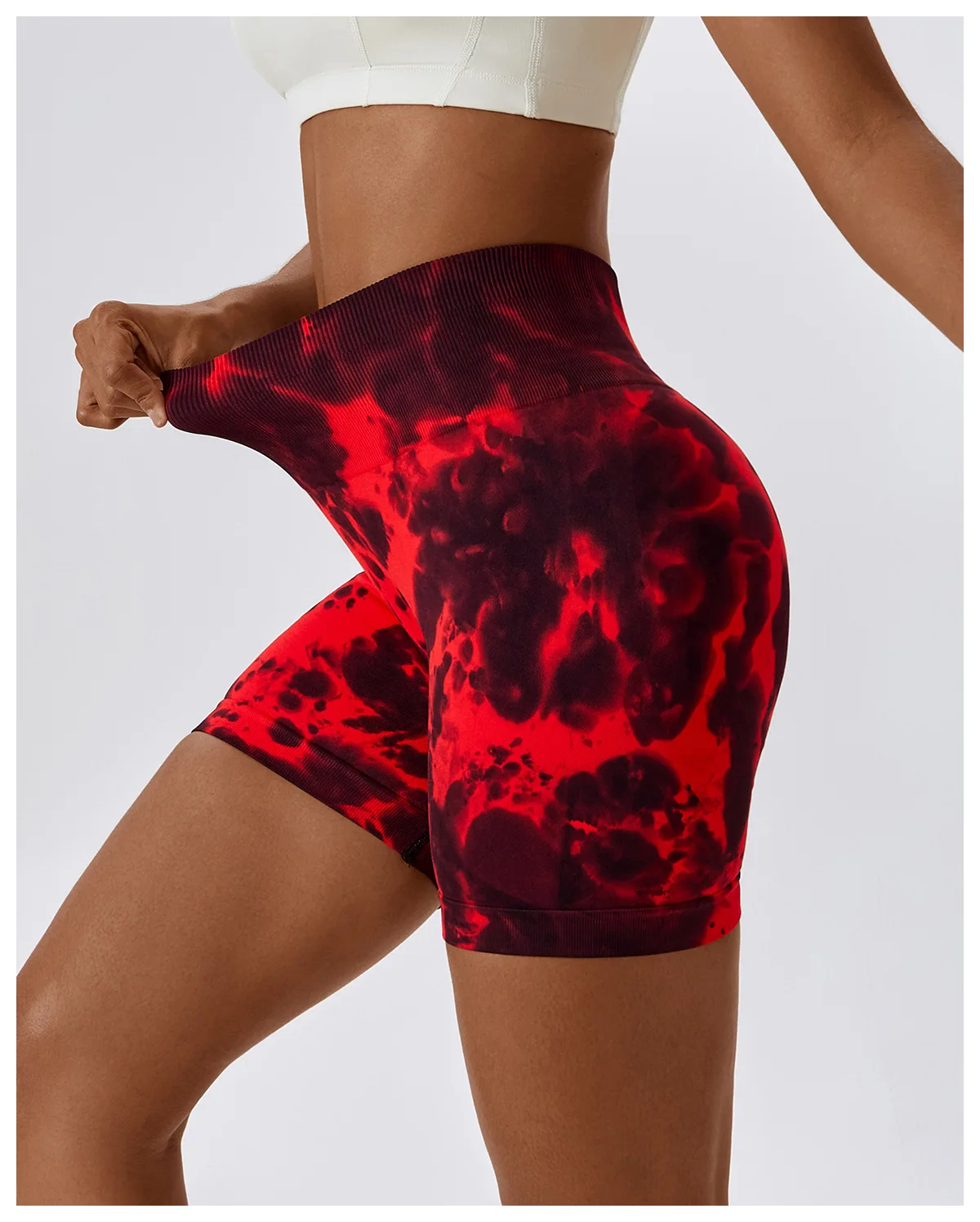 Custom Logo Women Seamless Knit Tie Dye Peach Butt Yoga Shorts Training Running Gym Workout 3 Inch Shorts For Ladies