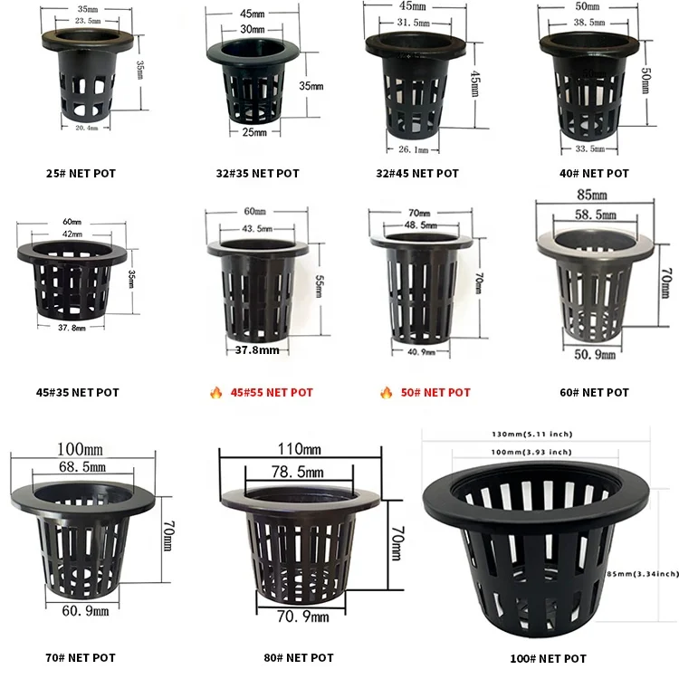 1 2 3 4 Inch Plastic Net Pot Hydroponic Mesh Cup Plastic Nursery Pot for Aquaponic Planting