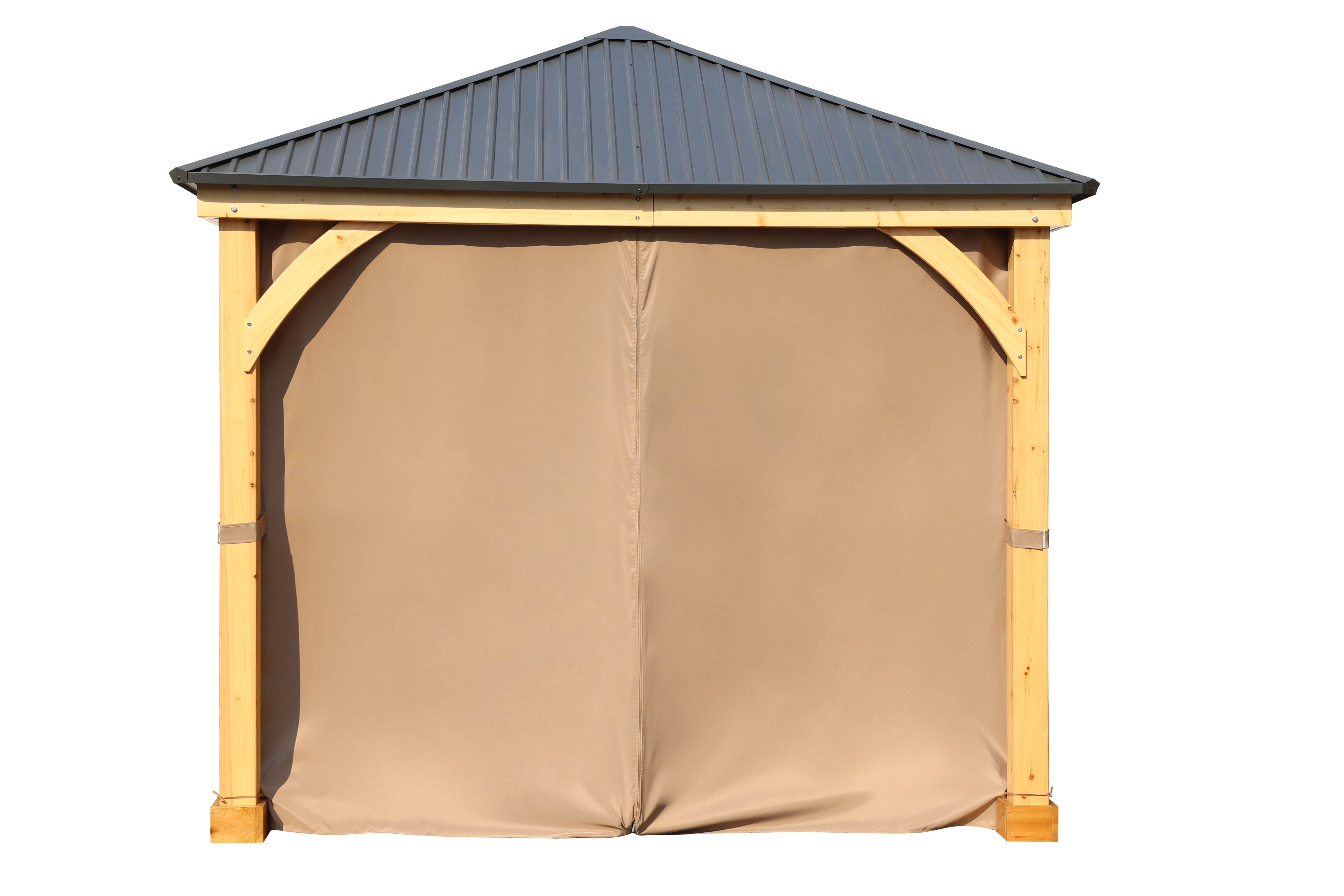 Lawn Garden Outdoor Wood Gazebo with Privacy Curtains and Netting