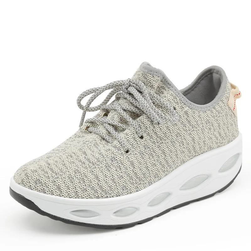 
Yeezy Style Private Label OEM Thick Sole Knit Wedge Sepatu Platform Sneakers for Women Fashion Sport Shoes 