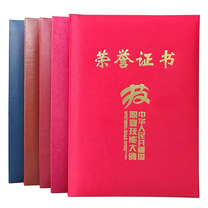 Customized PU leather cover A4 size file folder Paper cover certificate holder Fabric a4 diploma holders
