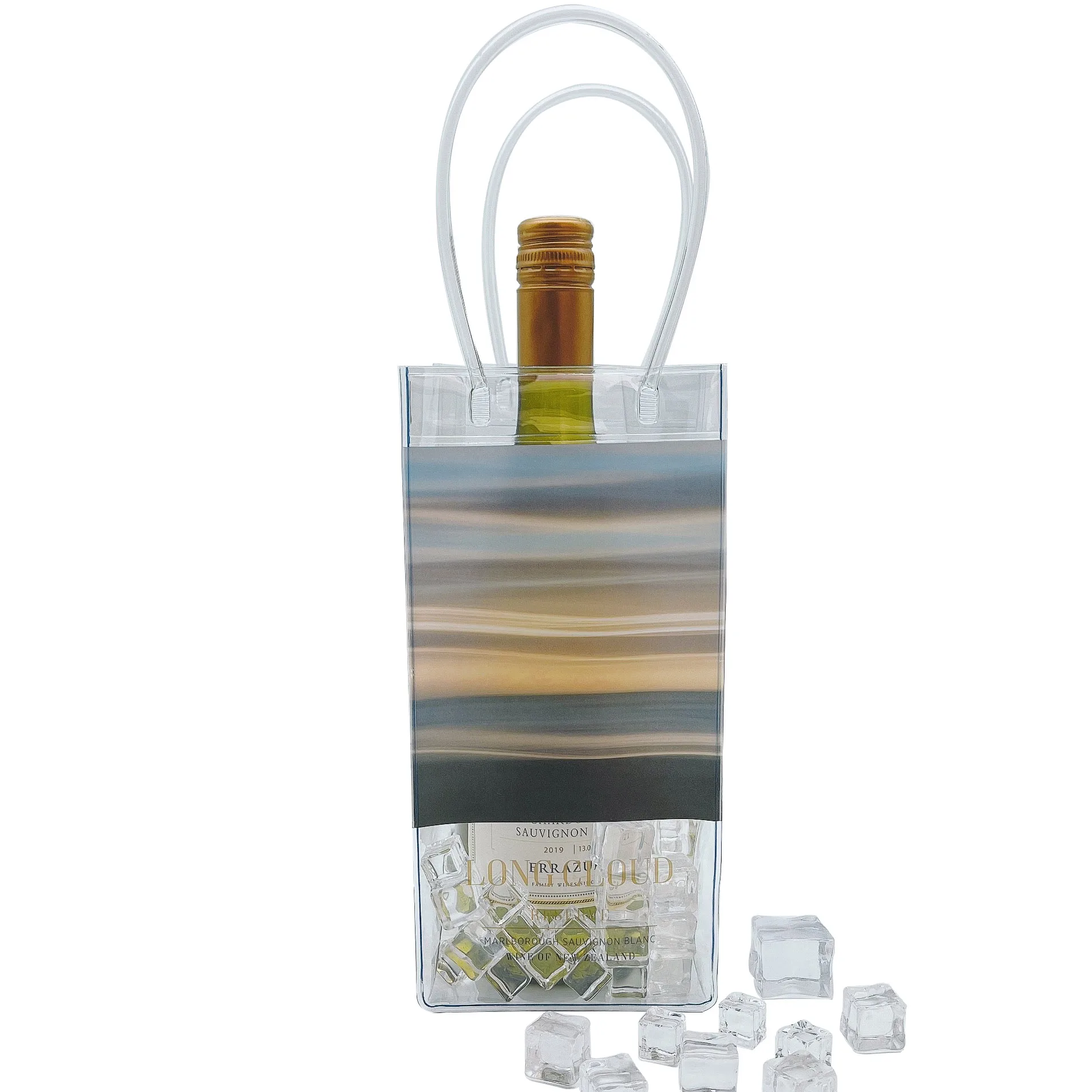 Clear Chiller Wine Bag Drawstring Handle Bag Plastic Bottle Carrier Transparent PVC Ice Bag