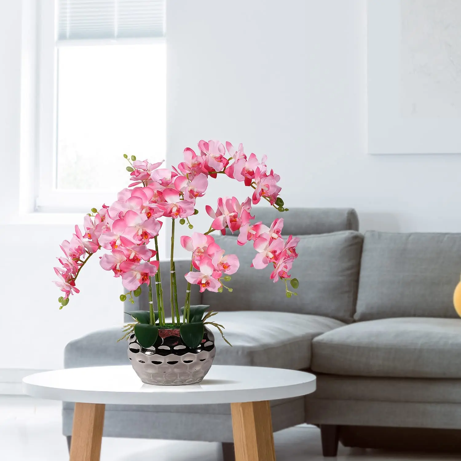 Artificial Orchid in silver Vase White Faux Orchid Plant in Gold Pot  Flower Arrangement White Flowers