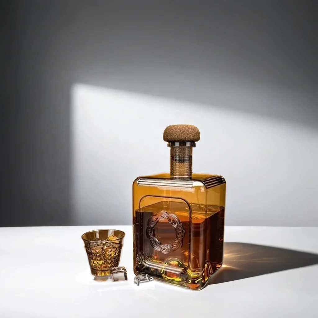 Customized handmade high borosilicate glass high-end whiskey, vodka, brandy glass bottles