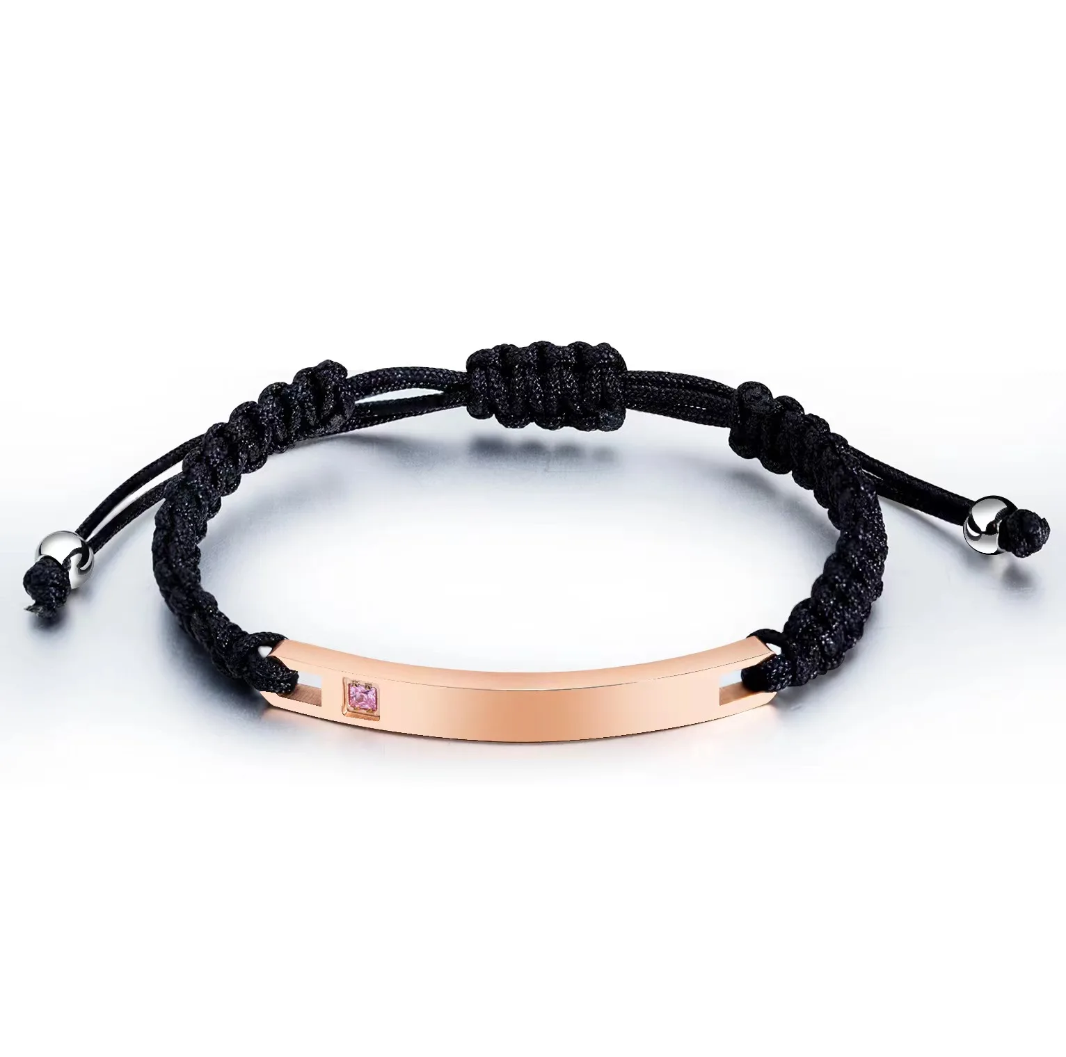Rose Gold Adjustable Rope  Black Custom Name Stainless Steel Bracelet For Couple Jewelry Lover Her His Gift