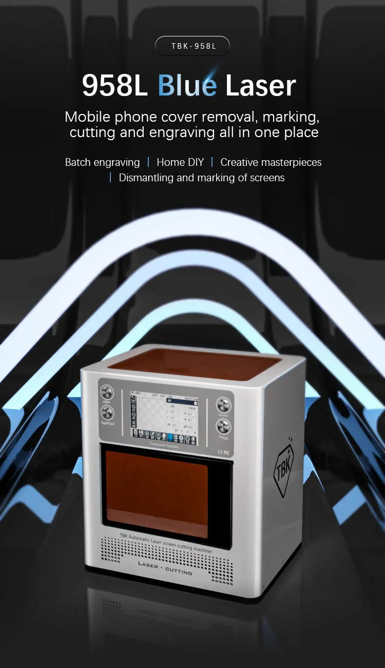 TBK958L Blue Light Laser Separation Machine 10W Portable Fiber Laser Marking Machine for Mobile Phone Flat LCD Back Glass Repair