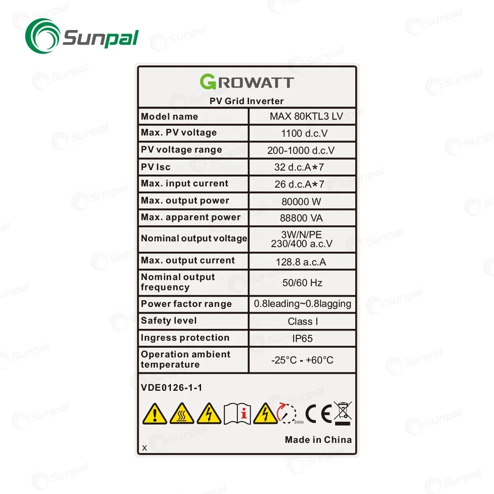 Growatt Three Phase Solar Inverter Mppt 50kW 80kW Growatt On Grid Inverter