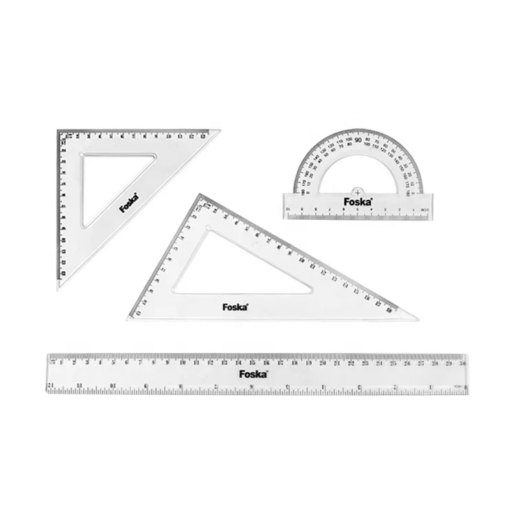 Foska Transparent 4 Pcs Circle Drawing Compasses Triangle School Math Plastic Geometric Instruments Ruler Set