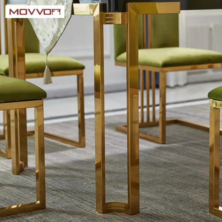 Modern luxury new design marble top and metal legs minimalist rectangular Marble table dining fashion