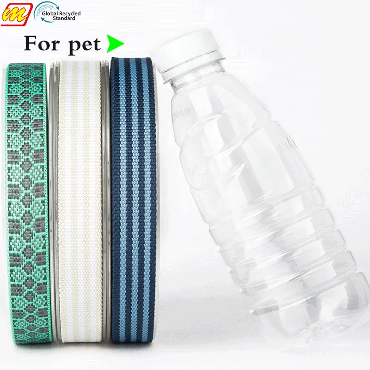 Eco friendly R-PET ribbon manufacturer GRS certificate recycle polyester rpet webbing for lanyard bag bel pet collar