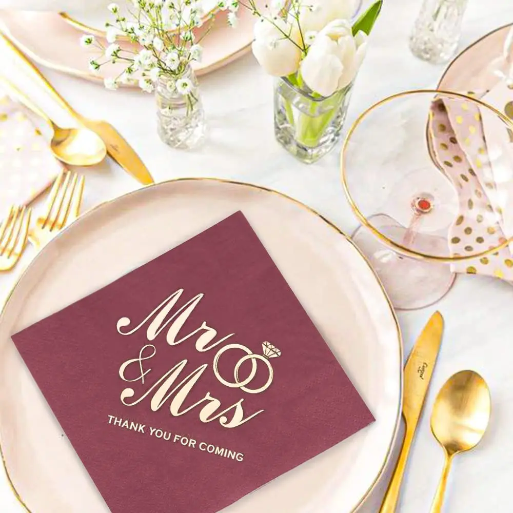 Paper Cocktail Napkins with Gold design Formal Dinner, Anniversary, Wedding Napkins for Tables, Guestrooms, Restrooms(5 x 5 in